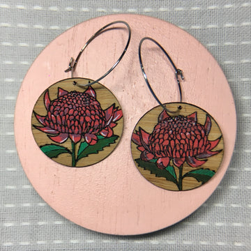 Floral Hoop Earrings - Waratah