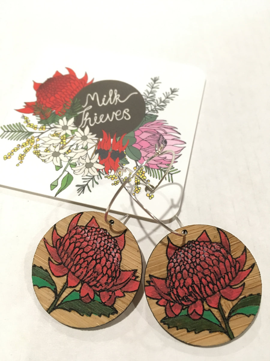 Floral Hoop Earrings - Waratah